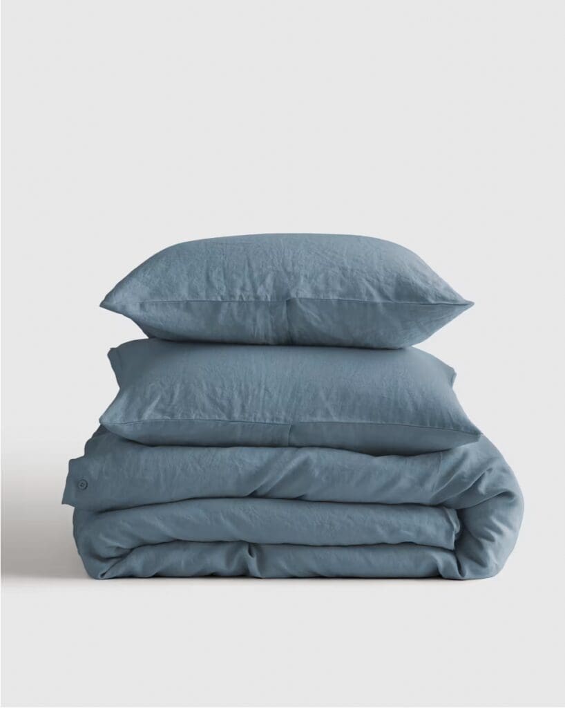 My Dusty Blue Belgian linen duvet cover bedding for a seasonal swap