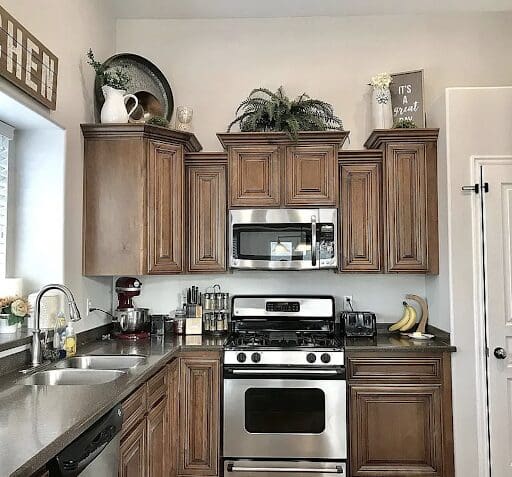 Outdated kitchen cabinets with limited pantry space