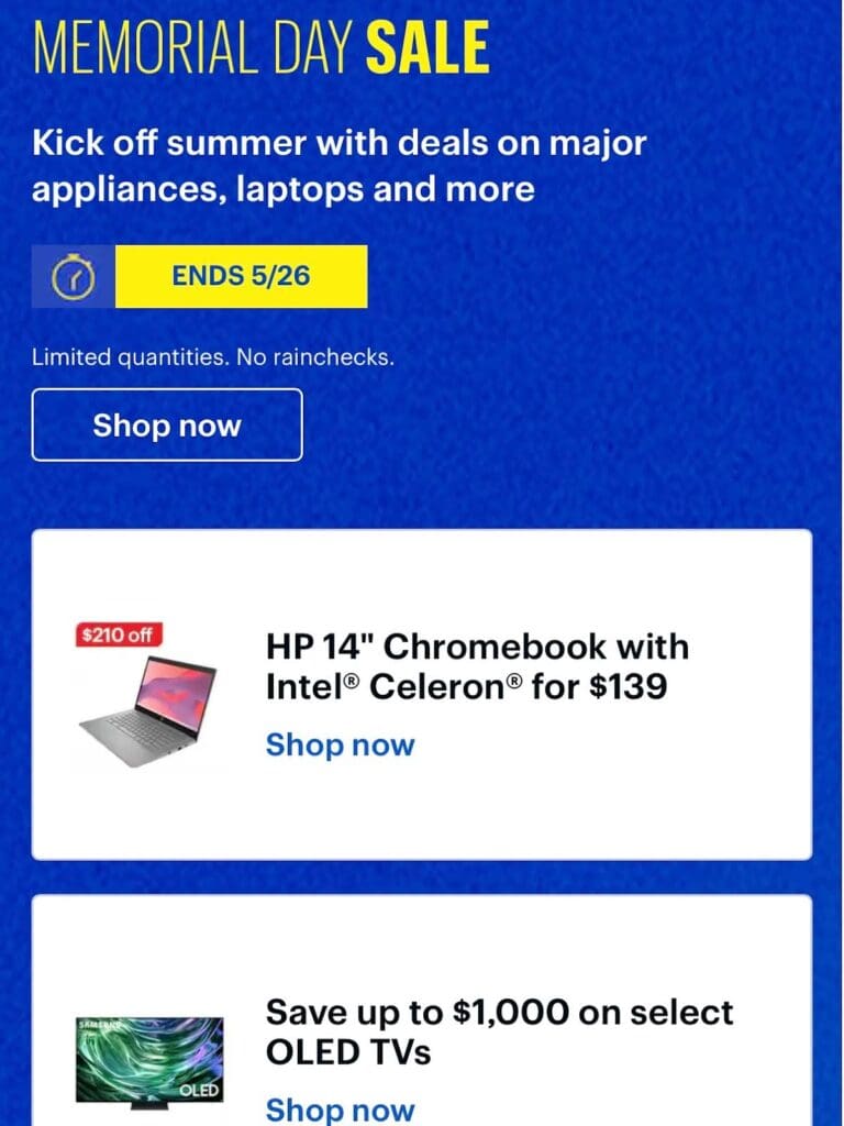 Best Buy – discounted Chromebook, and Frame TV