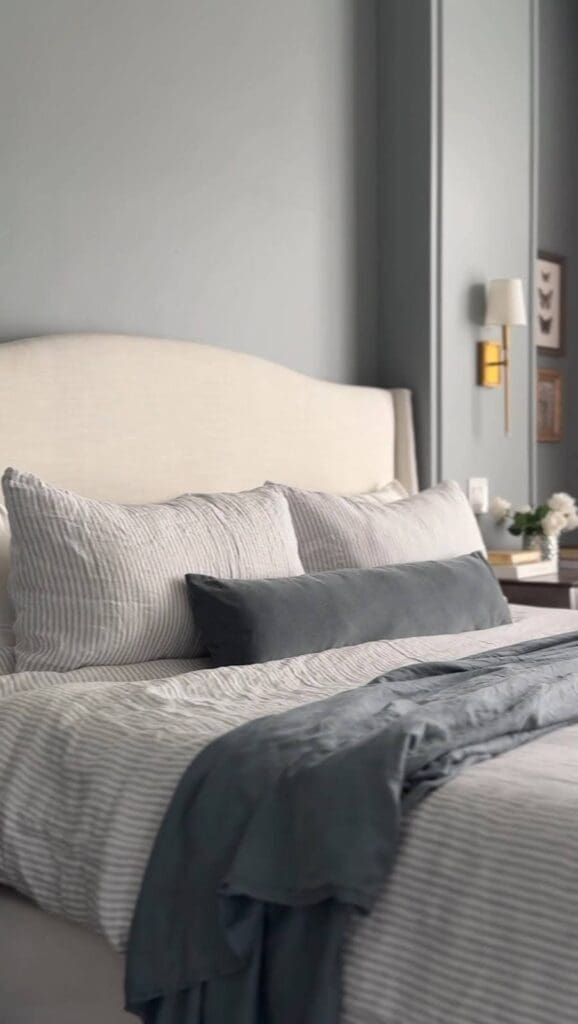 Close-up of Amazon duvet insert and pillows, highlighting the soft texture and bedding layers.
