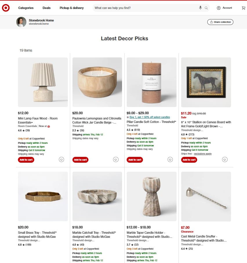 Screenshot of Target home decor storefront featuring elevated budget decor under $20.